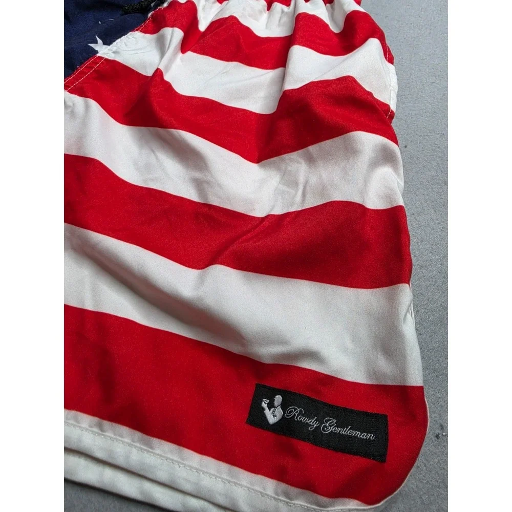Rowdy Gentleman Swim Trunks Men's XL Multicolor Striped American Flag Mesh Lined